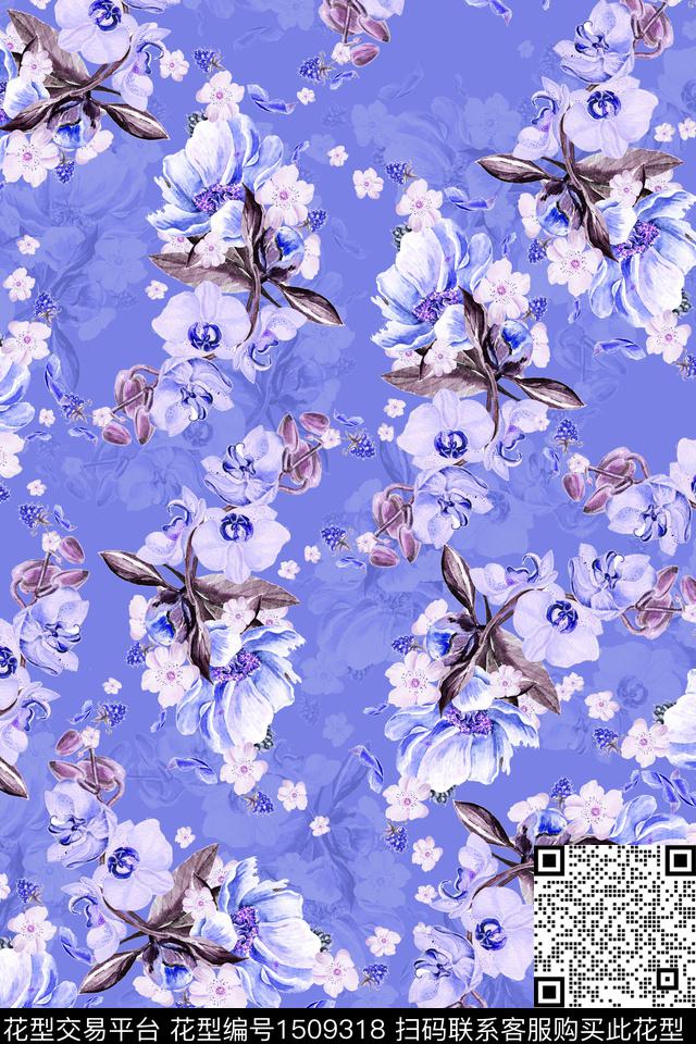 扎染华亿平台复古花卉数码印花华亿平台下载（图片编号: 1509318） - 瓦栏（Walan）