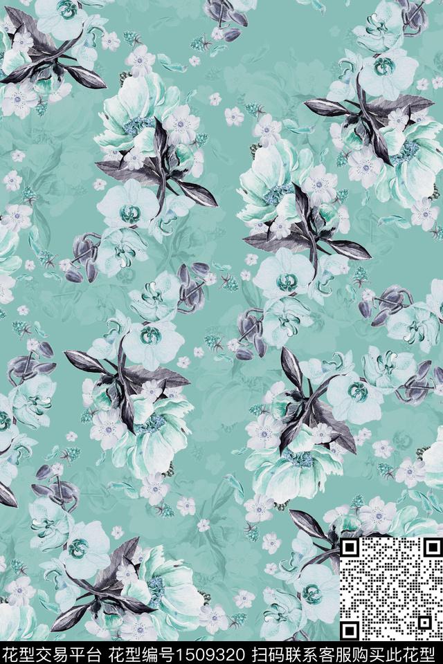 扎染华亿平台复古花卉数码印花华亿平台下载（图片编号: 1509320） - 瓦栏（Walan）