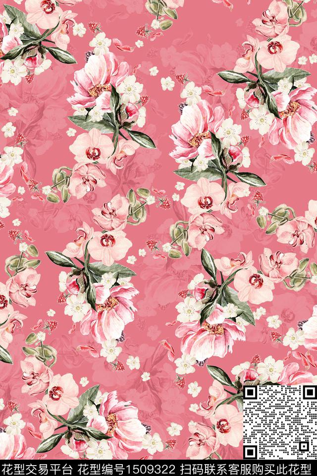 花卉粉色数码印花华亿平台下载（图片编号: 1509322） - 瓦栏（Walan）