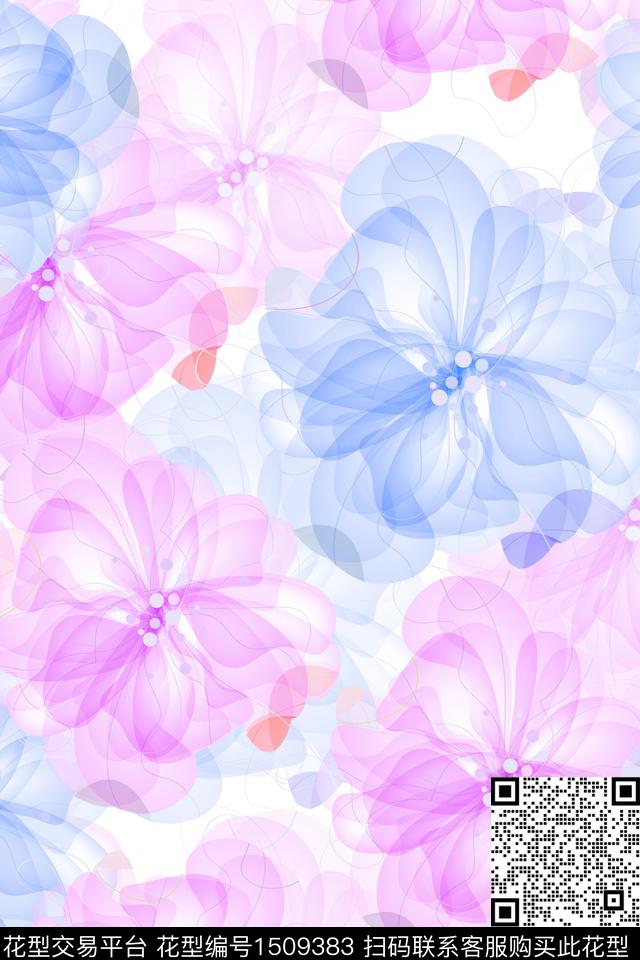 花卉小清新真丝数码印花华亿平台下载（图片编号: 1509383） - 瓦栏（Walan）