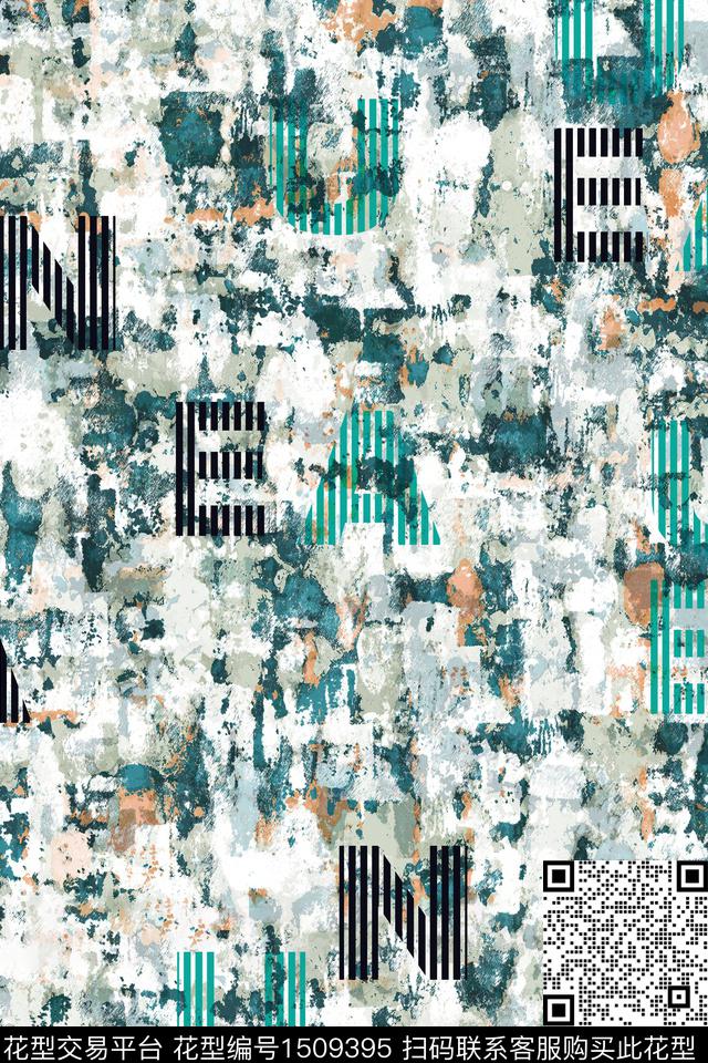 字母男装抽象数码印花华亿平台下载（图片编号: 1509395） - 瓦栏（Walan）