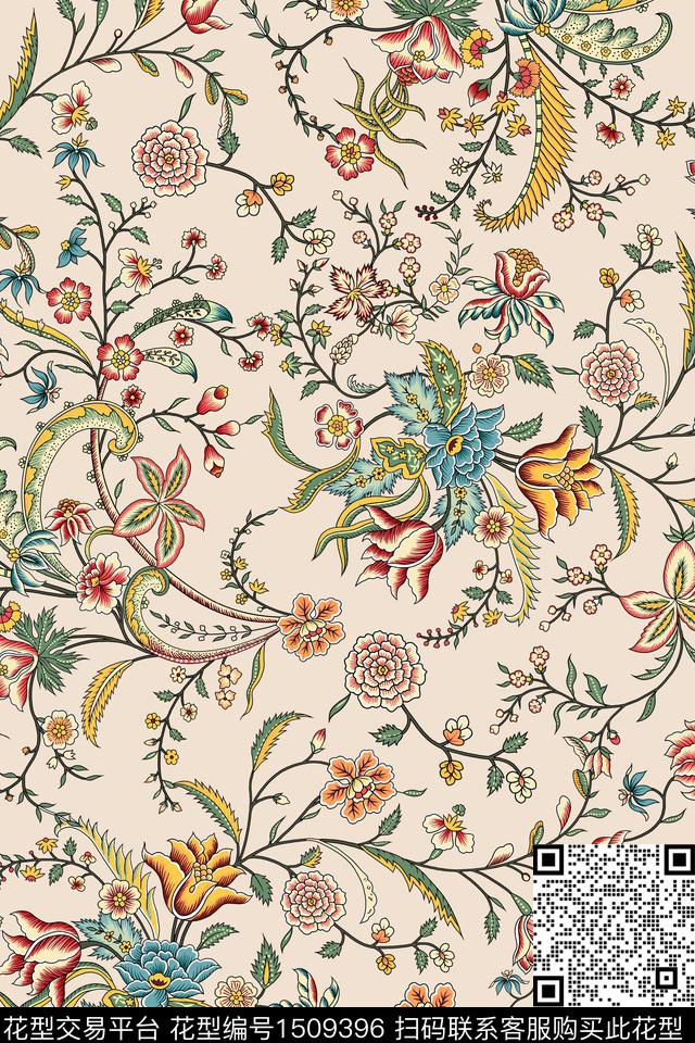 民族风花卉大牌风数码印花华亿平台下载（图片编号: 1509396） - 瓦栏（Walan）