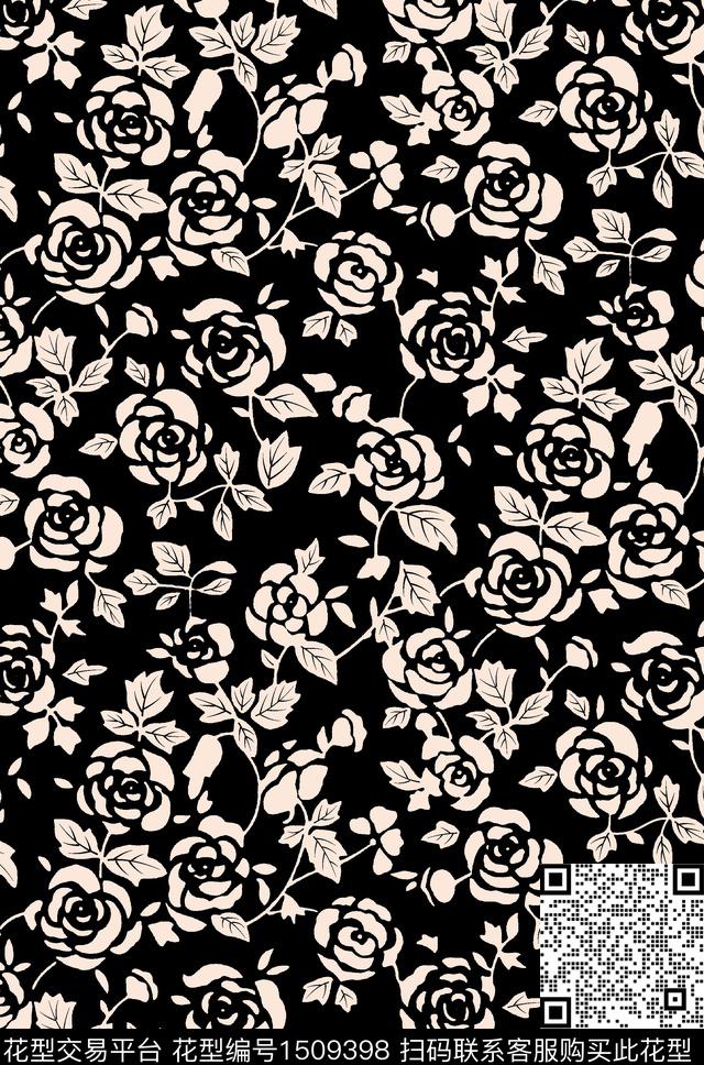 绿植树叶连衣裙黑白华亿平台数码印花华亿平台下载（图片编号: 1509398） - 瓦栏（Walan）