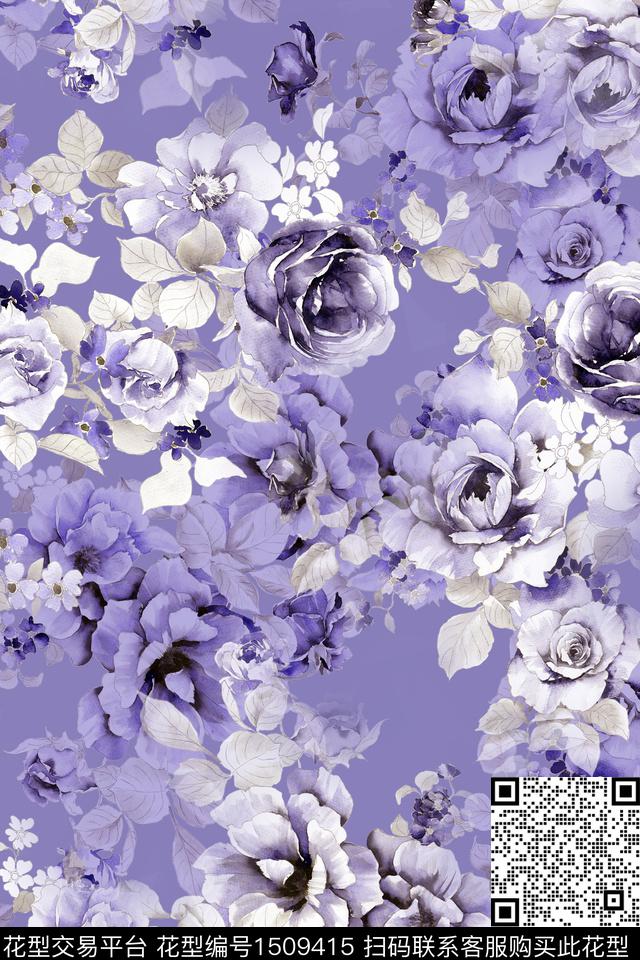 花卉大牌风小清新数码印花华亿平台下载（图片编号: 1509415） - 瓦栏（Walan）