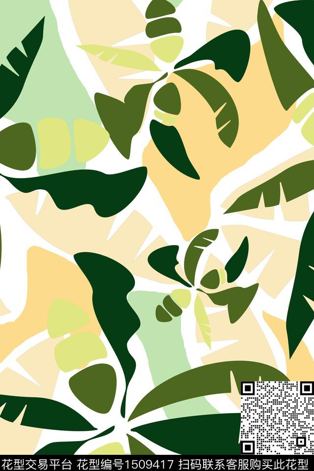 绿植树叶大牌风热带华亿平台数码印花华亿平台下载（图片编号: 1509417） - 瓦栏（Walan）