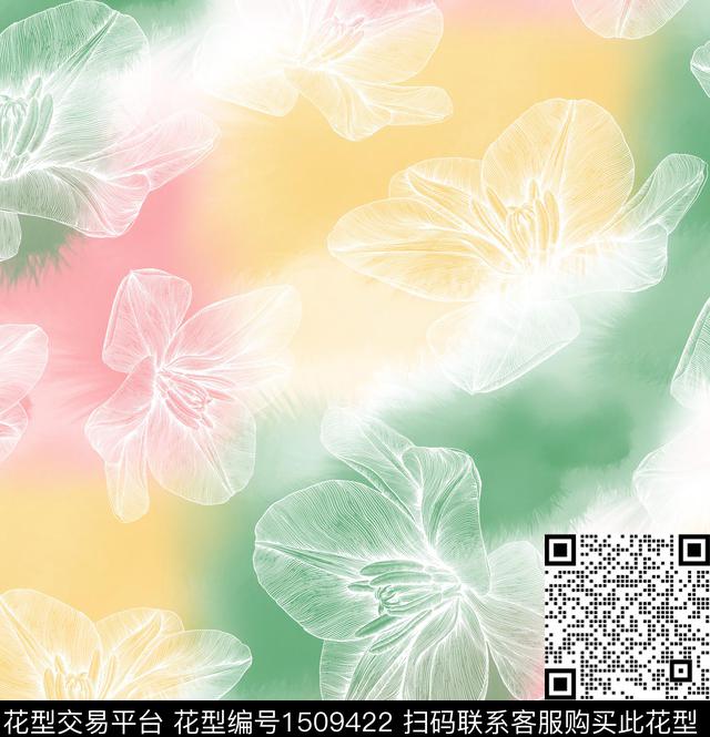 渐变线条花卉数码印花华亿平台下载（图片编号: 1509422） - 瓦栏（Walan）