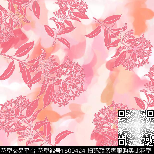 渐变线条花卉数码印花华亿平台下载（图片编号: 1509424） - 瓦栏（Walan）