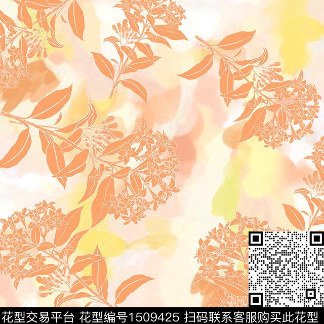 玉兰花渐变线条花卉数码印花华亿平台下载（图片编号: 1509425） - 瓦栏（Walan）