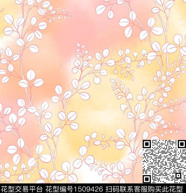 渐变线条花卉数码印花华亿平台下载（图片编号: 1509426） - 瓦栏（Walan）