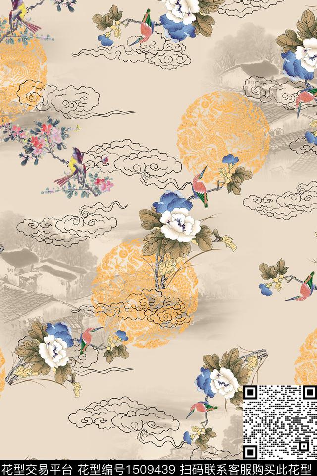 旗袍香云纱植物中国风数码印花华亿平台下载（图片编号: 1509439） - 瓦栏（Walan）