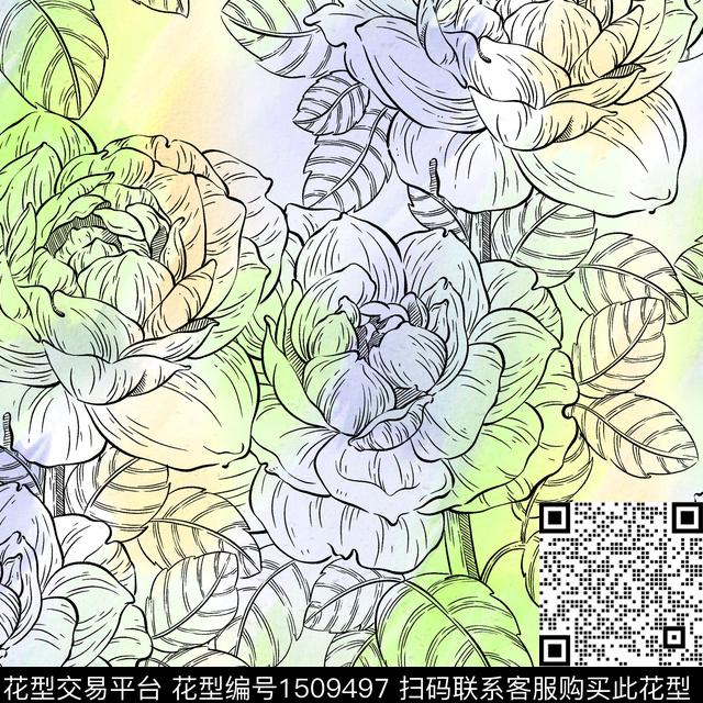 渐变枫叶牡丹数码印花华亿平台下载（图片编号: 1509497） - 瓦栏（Walan）