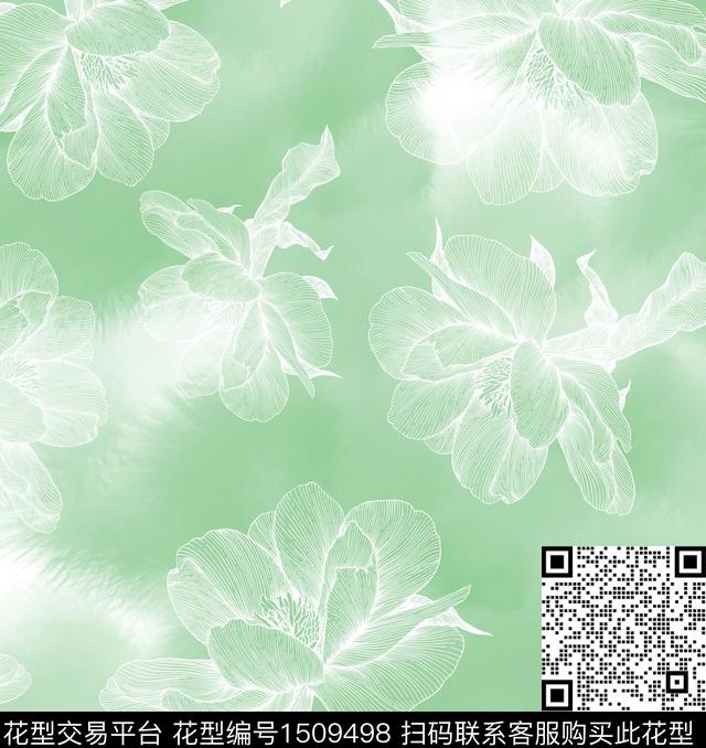 渐变牡丹数码印花华亿平台下载（图片编号: 1509498） - 瓦栏（Walan）