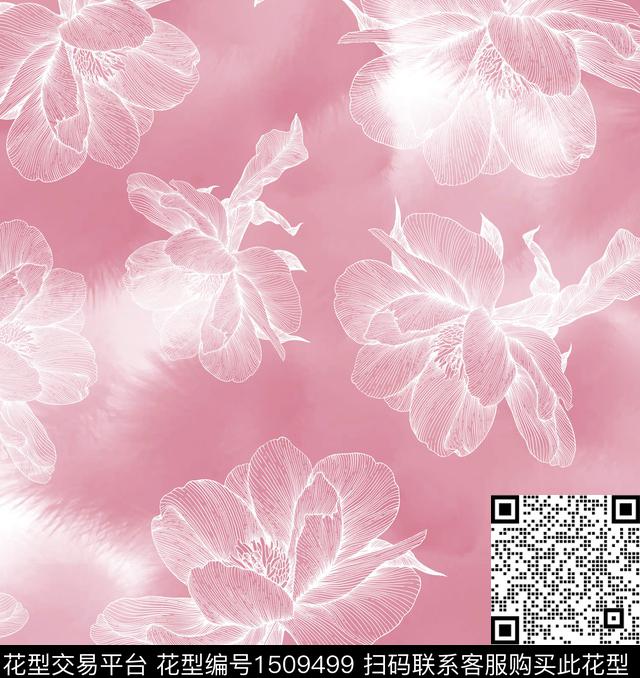 渐变枫叶牡丹数码印花华亿平台下载（图片编号: 1509499） - 瓦栏（Walan）