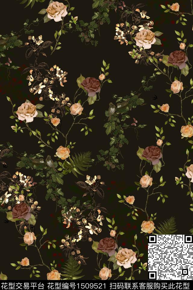 花卉手绘花卉小碎花数码印花华亿平台下载（图片编号: 1509521） - 瓦栏（Walan）