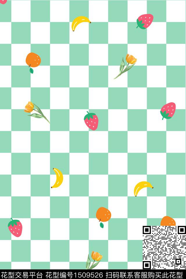 水果真丝棋盘格数码印花华亿平台下载（图片编号: 1509526） - 瓦栏（Walan）