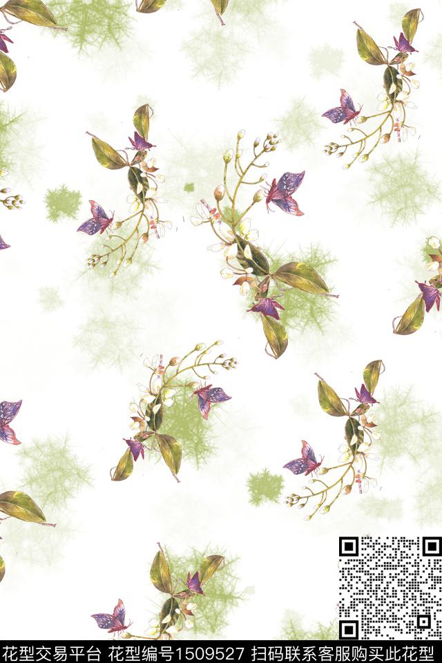花卉小清新真丝数码印花华亿平台下载（图片编号: 1509527） - 瓦栏（Walan）