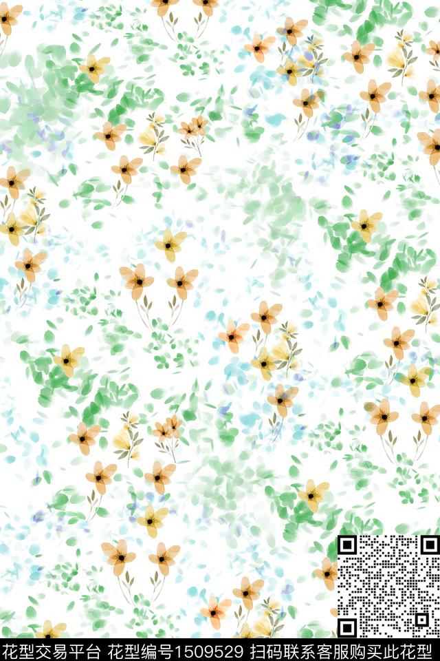 花卉小清新真丝数码印花华亿平台下载（图片编号: 1509529） - 瓦栏（Walan）