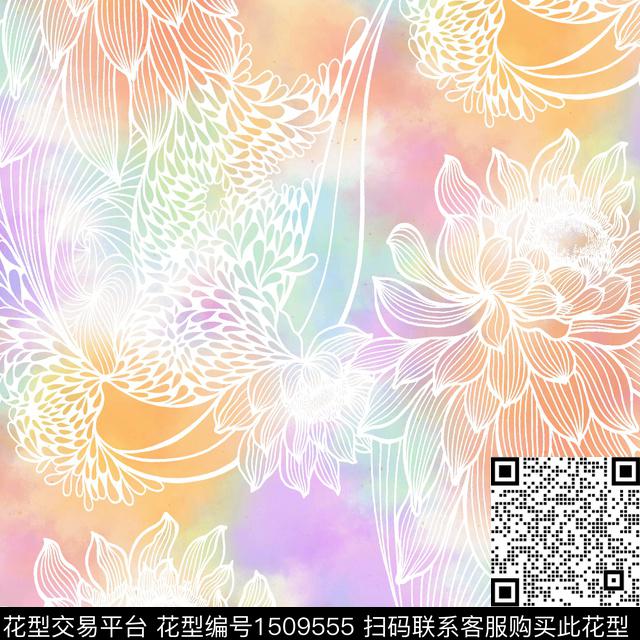 渐变线条真丝数码印花华亿平台下载（图片编号: 1509555） - 瓦栏（Walan）