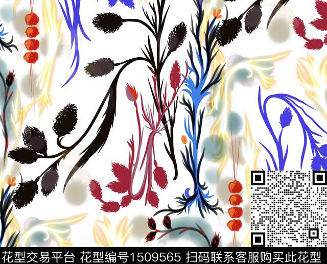 少女抽象花草2023数码印花华亿平台下载（图片编号: 1509565） - 瓦栏（Walan）