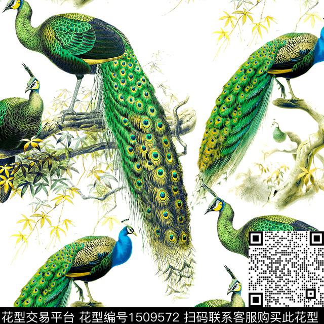 孔雀中国风数码印花华亿平台下载（图片编号: 1509572） - 瓦栏（Walan）