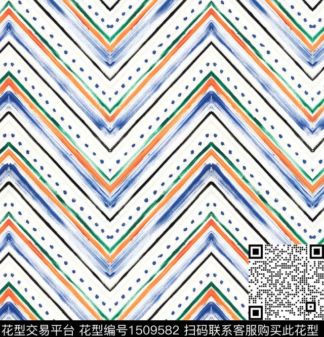 波浪纹线条手绘数码印花华亿平台下载（图片编号: 1509582） - 瓦栏（Walan）