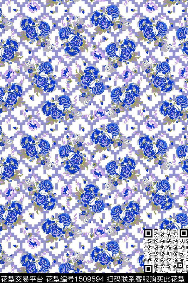 几何花卉大牌风数码印花华亿平台下载（图片编号: 1509594） - 瓦栏（Walan）