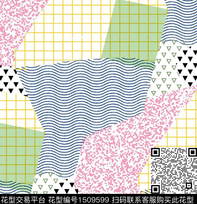 几何春夏华亿平台混合拼接数码印花华亿平台下载（图片编号: 1509599） - 瓦栏（Walan）