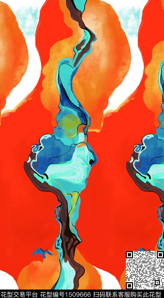 水彩女装抽象数码印花华亿平台下载（图片编号: 1509666） - 瓦栏（Walan）