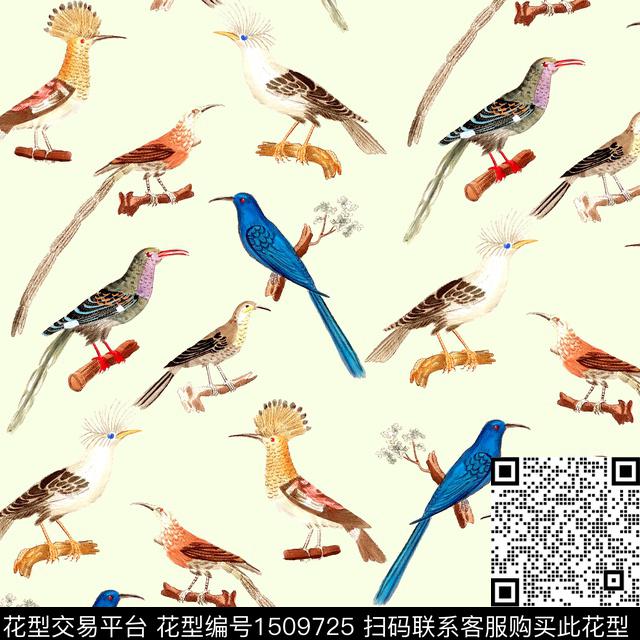 鸟小碎花素雅数码印花华亿平台下载（图片编号: 1509725） - 瓦栏（Walan）