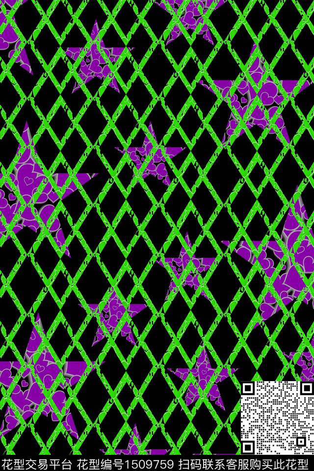 格子几何大牌风数码印花华亿平台下载（图片编号: 1509759） - 瓦栏（Walan）