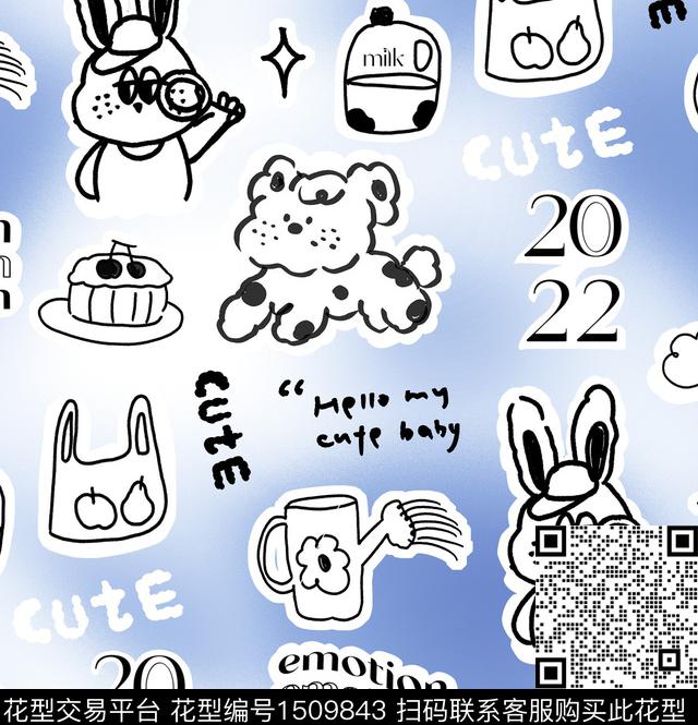 渐变趣味萌宠数码印花华亿平台下载（图片编号: 1509843） - 瓦栏（Walan）