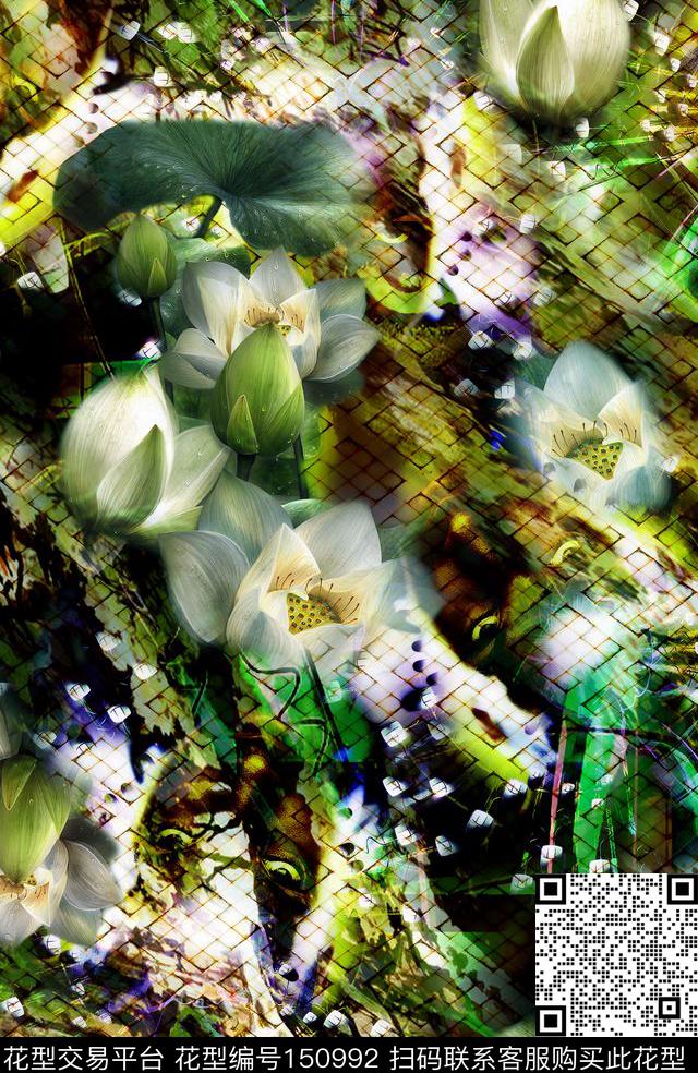 抽象花花朵数码印花华亿平台下载（图片编号: 150992） - 瓦栏（Walan）