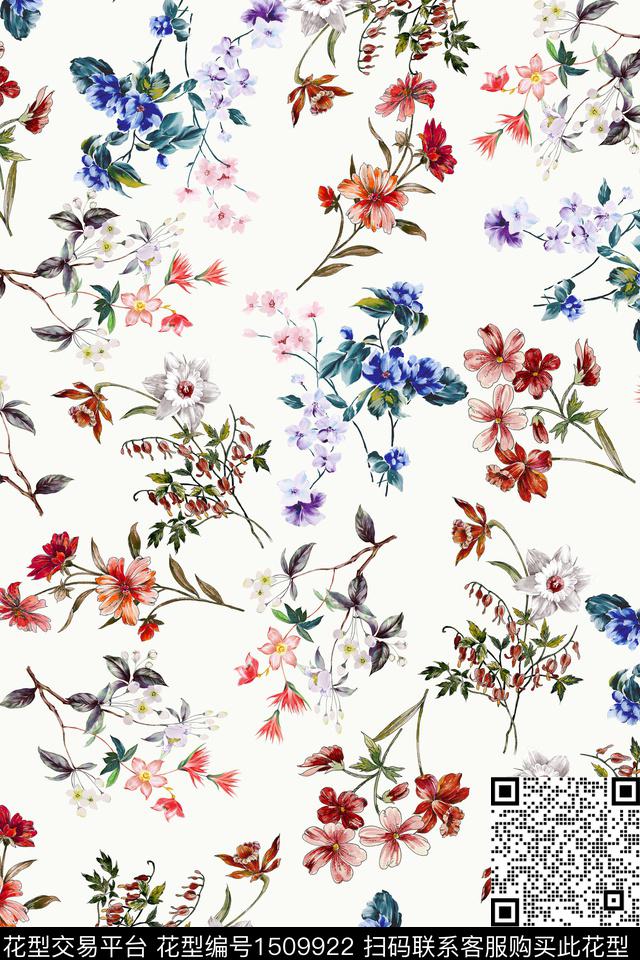 满版花卉手绘花卉年轻花数码印花华亿平台下载（图片编号: 1509922） - 瓦栏（Walan）