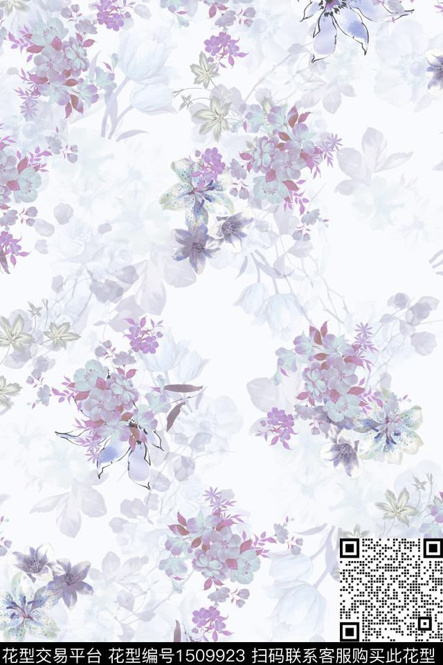 香云纱水彩花卉植物数码印花华亿平台下载（图片编号: 1509923） - 瓦栏（Walan）