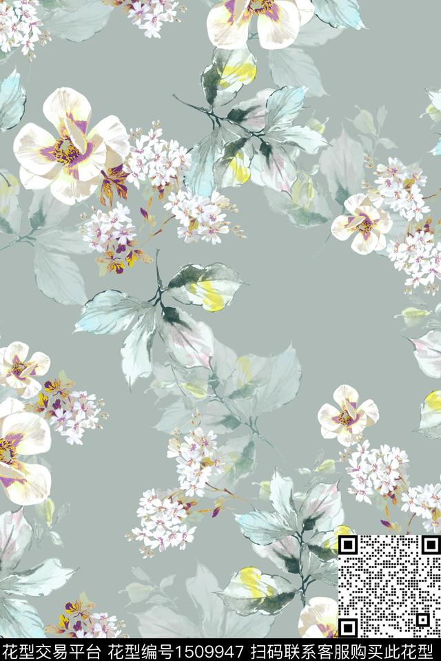 花卉大牌风小清新数码印花华亿平台下载（图片编号: 1509947） - 瓦栏（Walan）