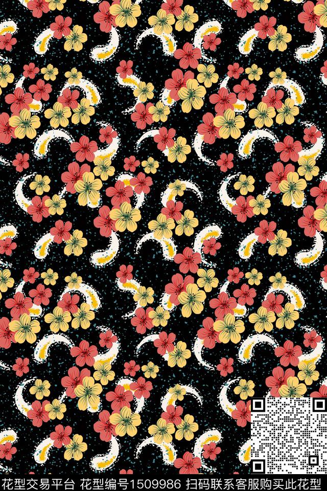 复古佩斯利花卉数码印花华亿平台下载（图片编号: 1509986） - 瓦栏（Walan）