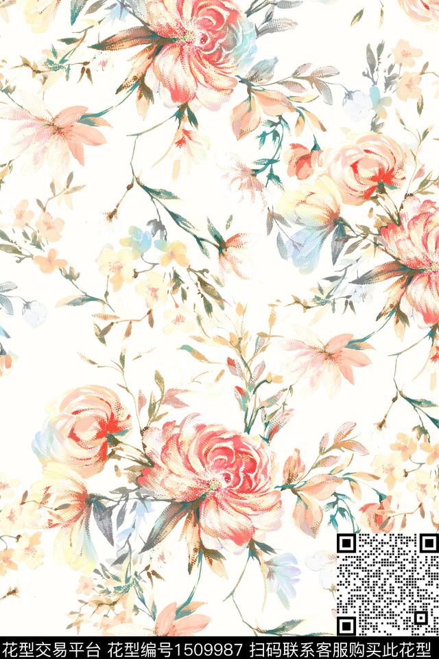 花卉小清新真丝数码印花华亿平台下载（图片编号: 1509987） - 瓦栏（Walan）