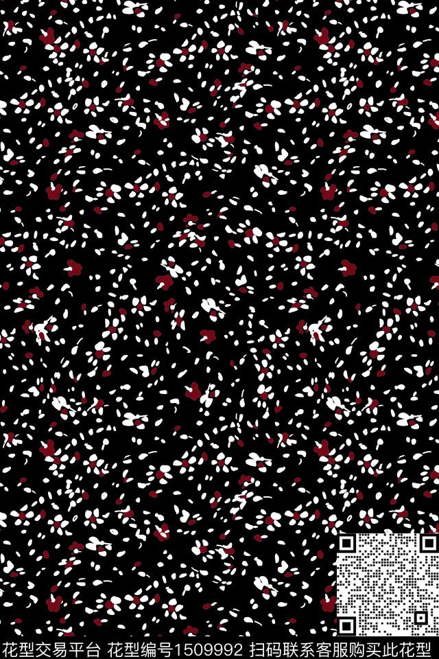 黑底花卉花卉真丝数码印花华亿平台下载（图片编号: 1509992） - 瓦栏（Walan）