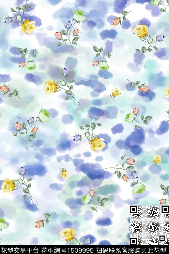 花卉抽象小清新数码印花华亿平台下载（图片编号: 1509995） - 瓦栏（Walan）