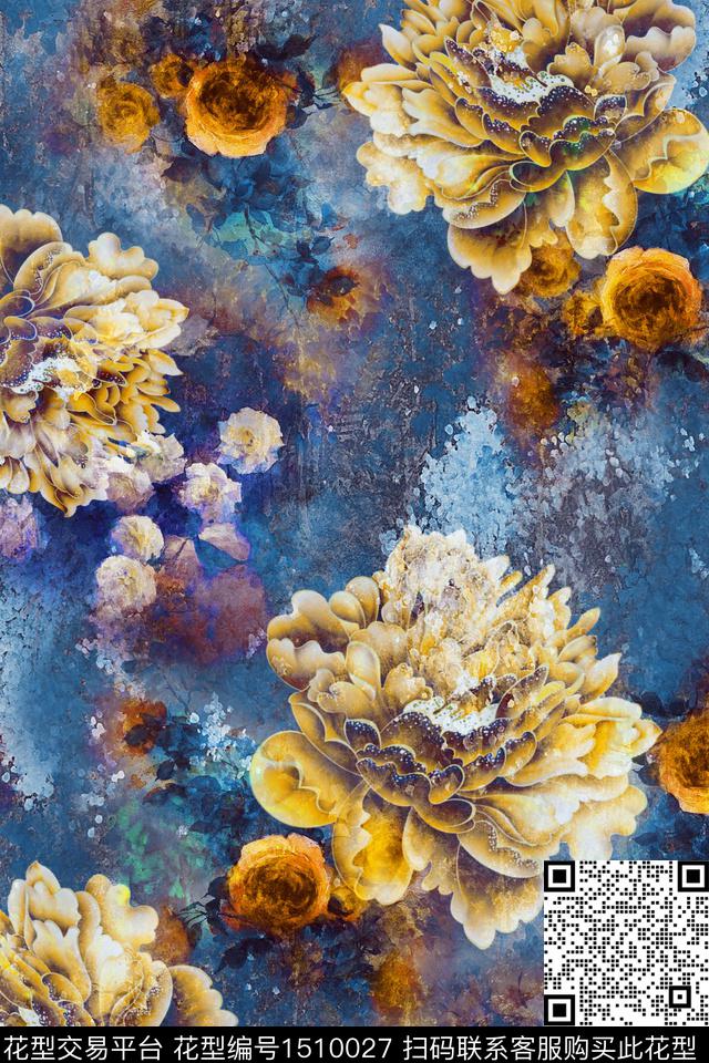 香云纱大花中国风数码印花华亿平台下载（图片编号: 1510027） - 瓦栏（Walan）