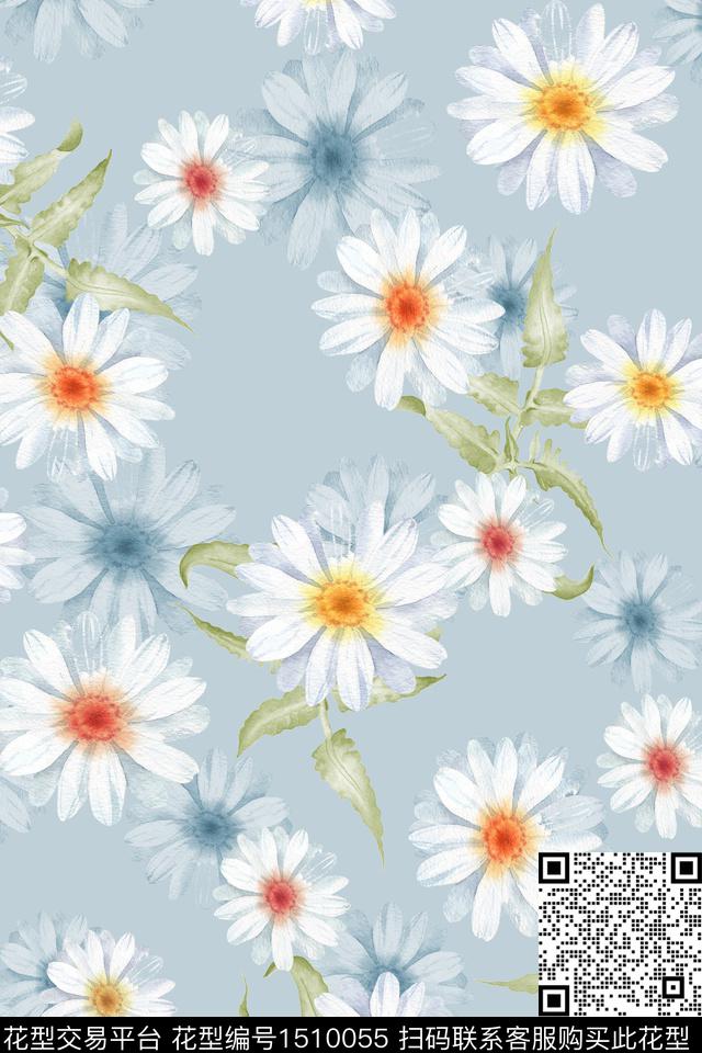 花卉大牌风小清新数码印花华亿平台下载（图片编号: 1510055） - 瓦栏（Walan）
