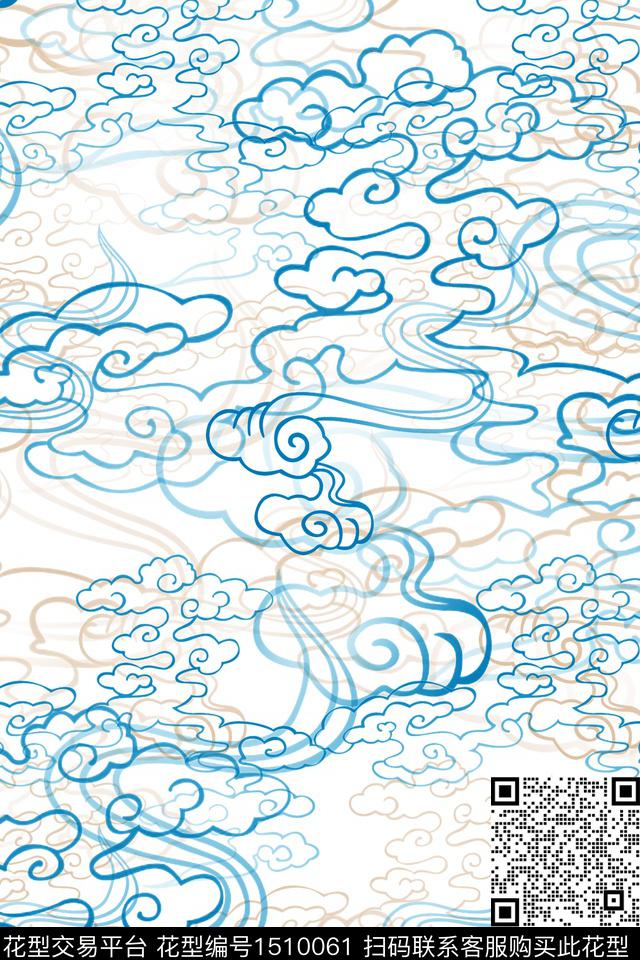 肌理祥云雪纺数码印花华亿平台下载（图片编号: 1510061） - 瓦栏（Walan）