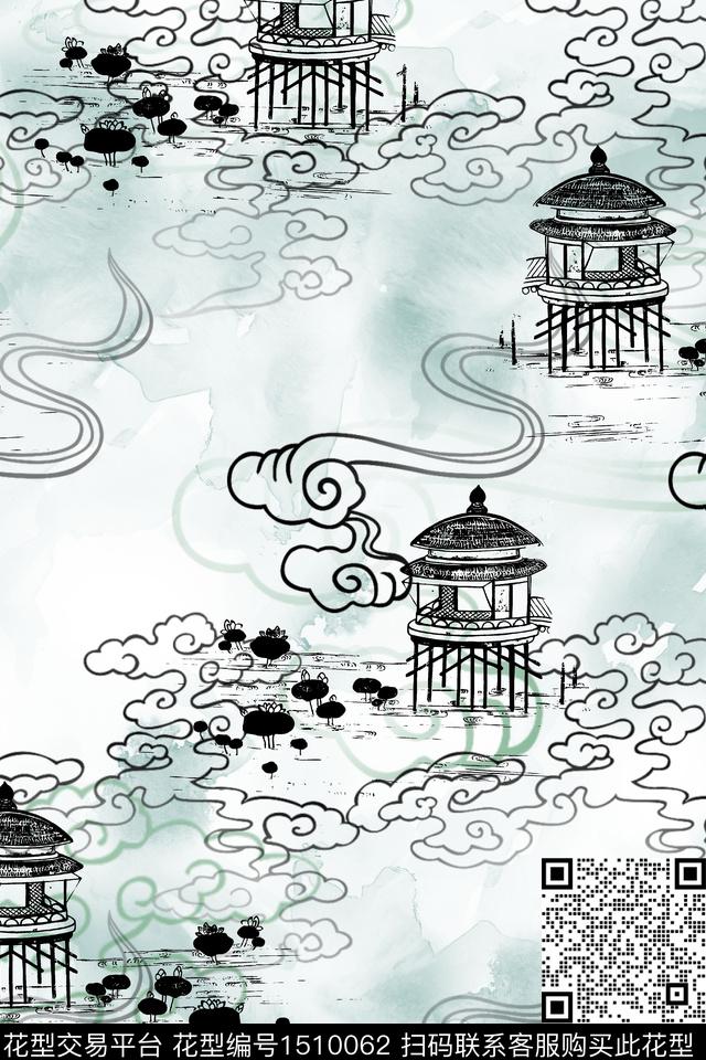 水彩建筑肌理数码印花华亿平台下载（图片编号: 1510062） - 瓦栏（Walan）