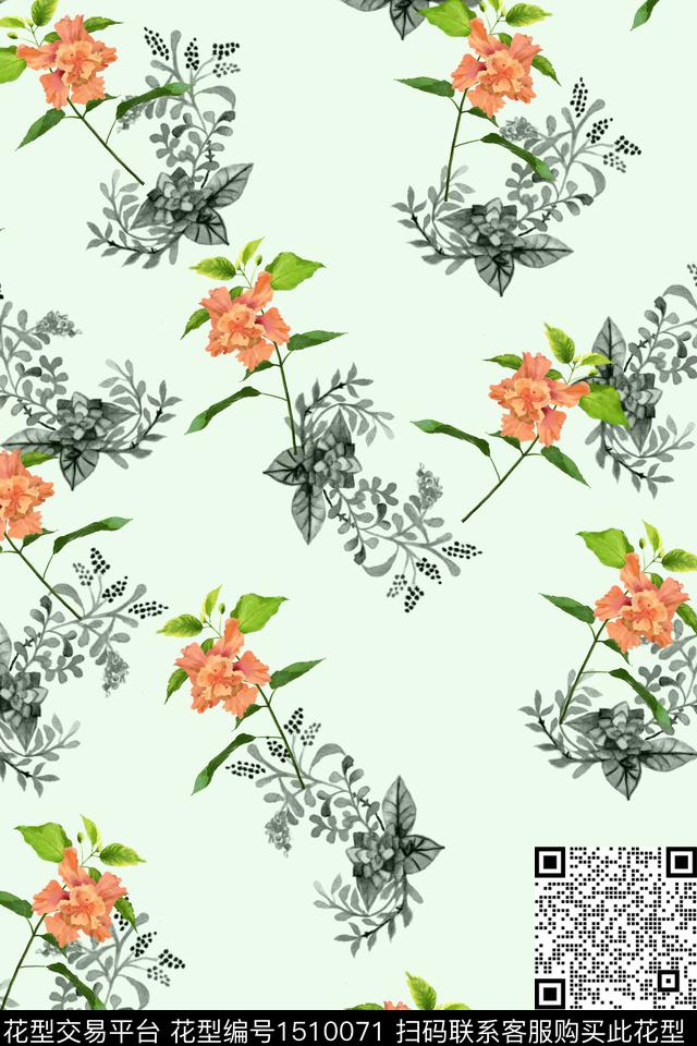 绿植树叶连衣裙大牌风数码印花华亿平台下载（图片编号: 1510071） - 瓦栏（Walan）