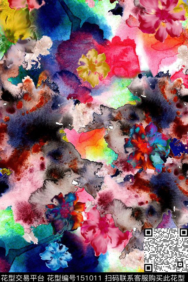 水墨淡彩水彩数码印花华亿平台下载（图片编号: 151011） - 瓦栏（Walan）