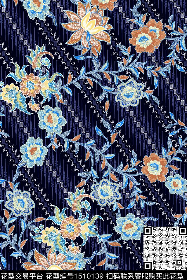 民族风花卉真丝数码印花华亿平台下载（图片编号: 1510139） - 瓦栏（Walan）