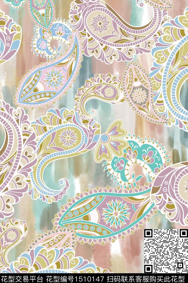 佩斯利小清新真丝数码印花华亿平台下载（图片编号: 1510147） - 瓦栏（Walan）