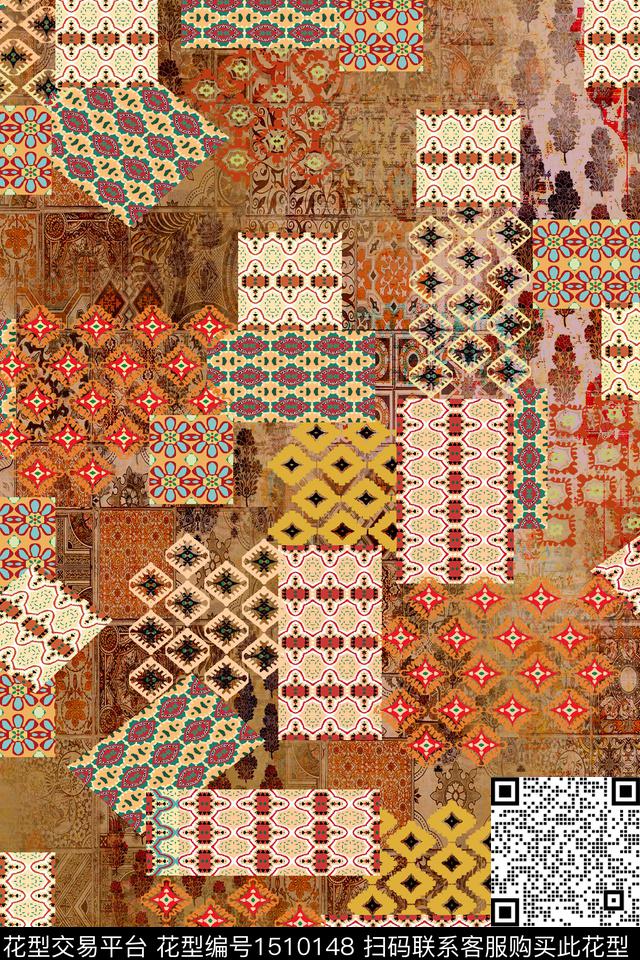 民族风香云纱真丝数码印花华亿平台下载（图片编号: 1510148） - 瓦栏（Walan）