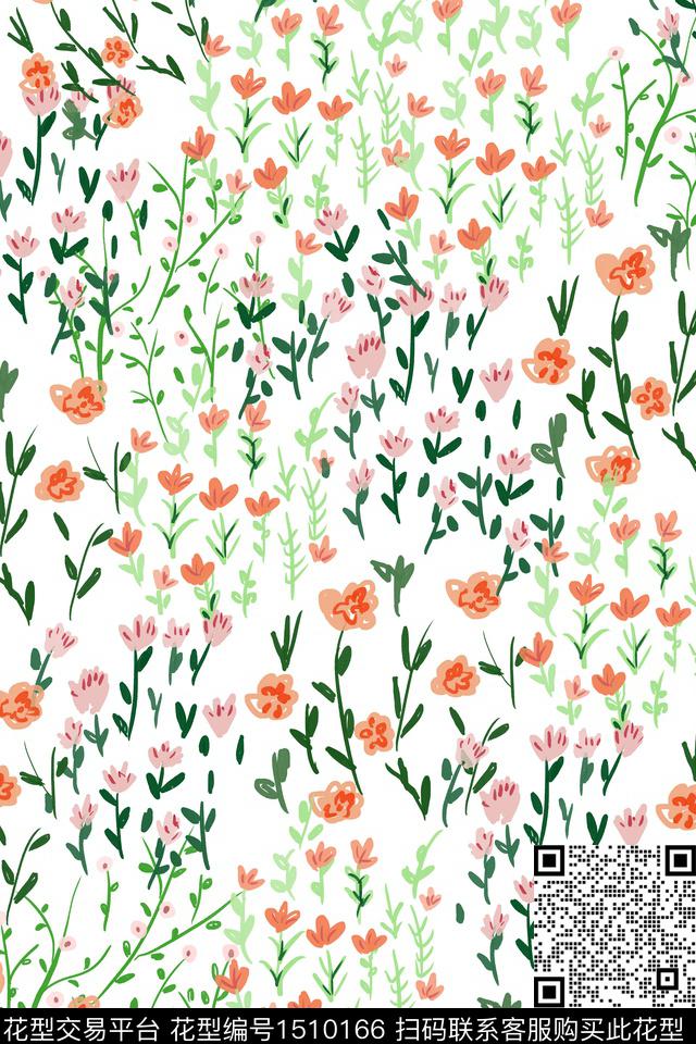 花卉小清新真丝数码印花华亿平台下载（图片编号: 1510166） - 瓦栏（Walan）