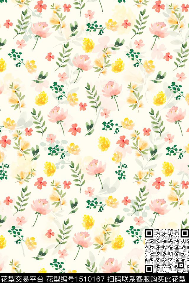 格子花卉真丝数码印花华亿平台下载（图片编号: 1510167） - 瓦栏（Walan）